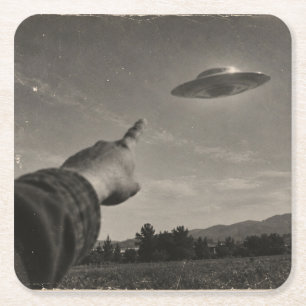 Posavasos Cuadrado De Papel Vintage UFO Sighting