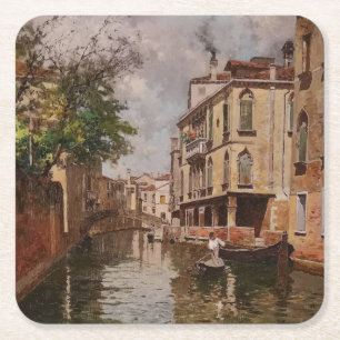 Posavasos Cuadrado De Papel Vintage Venice Antonio Leto Venetian Canal