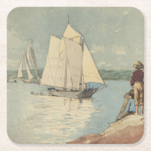 Posavasos Cuadrado De Papel Vintage Winslow Homer Clear Sailing