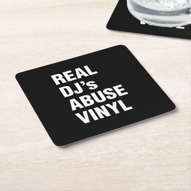 POSAVASOS CUADRADO DE PAPEL VINYL DE ABUSO DE DJ REAL (En perspectiva)