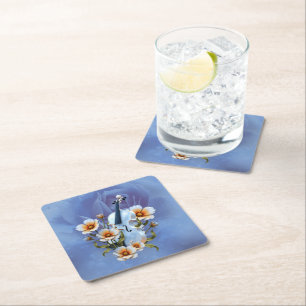 Posavasos Cuadrado De Papel Violín blanco con flores - Música elegante y natur