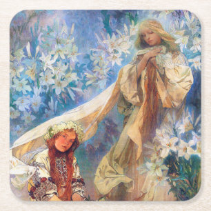 Posavasos Cuadrado De Papel Virgen de la Azucena, Mucha