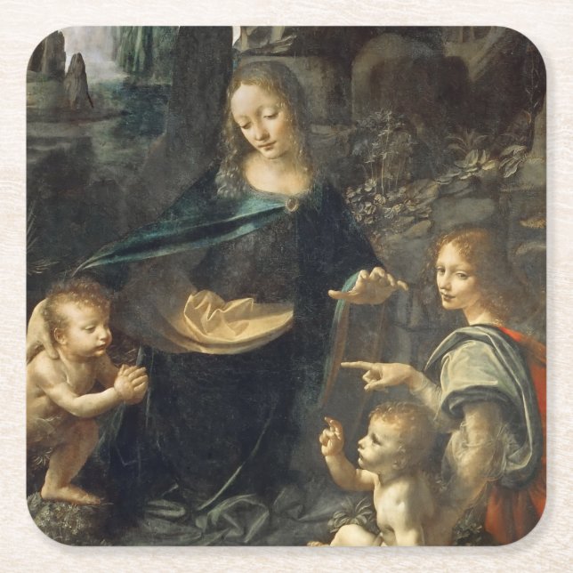 Posavasos Cuadrado De Papel Virgen de las Rocas, Leonardo da Vinci (Anverso)