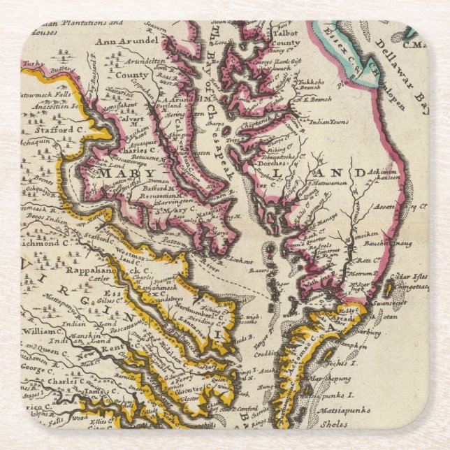 Posavasos Cuadrado De Papel Virginia y Maryland (Anverso)