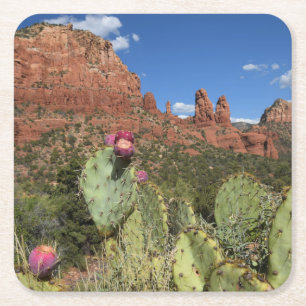 Posavasos Cuadrado De Papel Vista de motas gemelas el Sedona, Arizona