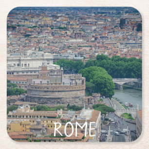 Posavasos Cuadrado De Papel Vista del centro histórico de Roma desde arriba