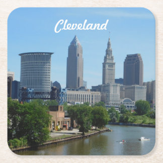 Posavasos Cuadrado De Papel Vista del río Cleveland