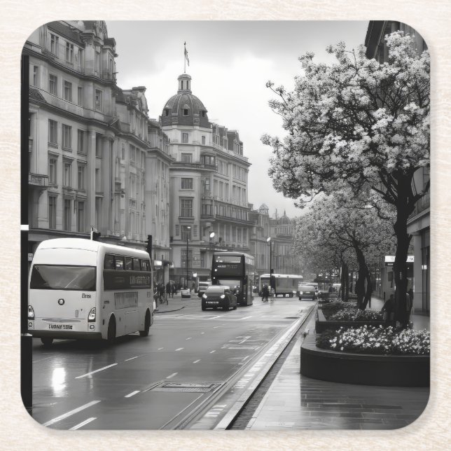 Posavasos Cuadrado De Papel Vista elegante de la calle (Anverso)