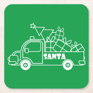 Posavasos Cuadrado De Papel Vista lateral del camión de Navidades de esquema