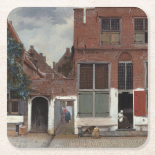 Posavasos Cuadrado De Papel Vistas de las casas de Delft por Johannes Vermeer