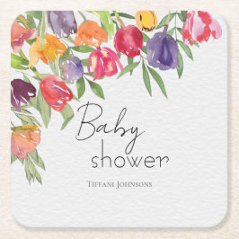 Posavasos Cuadrado De Papel Vivid Blooms Bright Tulips Baby Shower