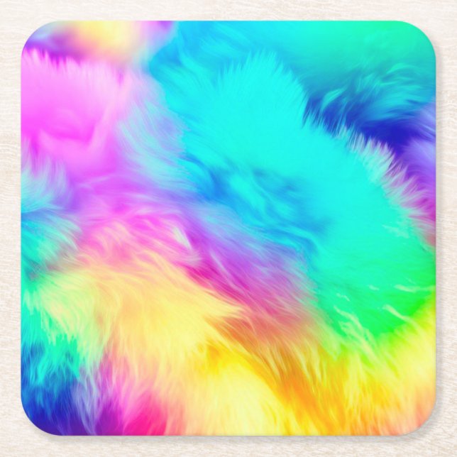 Posavasos Cuadrado De Papel Vivid Rainbow Fluffy Fur Texture-75201 (Anverso)