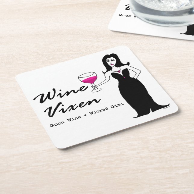 Posavasos Cuadrado De Papel Vixen "buen vino del vino = chica travieso " (En perspectiva)