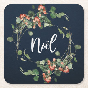 Posavasos Cuadrado De Papel Vocación de noel/Navidad con bayas