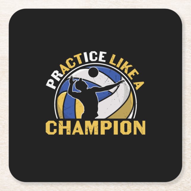 Posavasos Cuadrado De Papel Volleyball Player | Practice Like A Champion (Anverso)