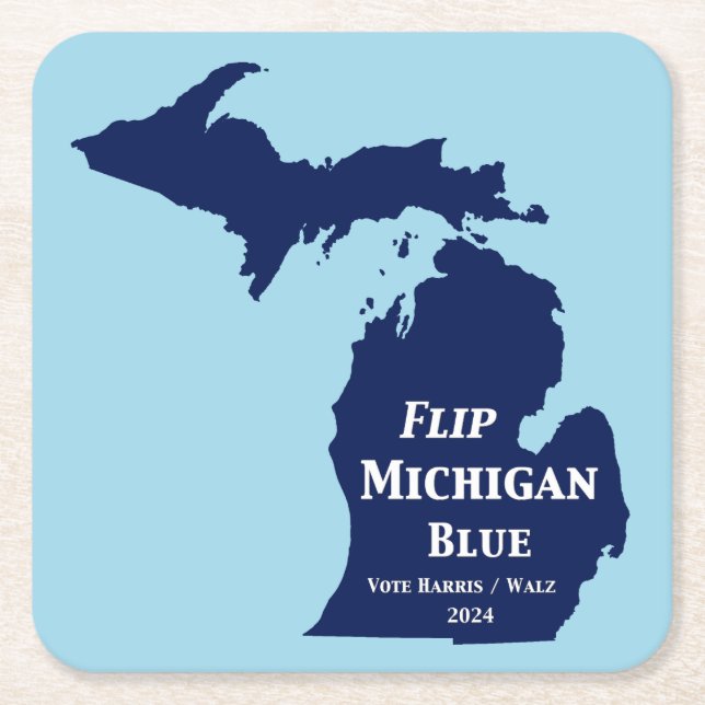 Posavasos Cuadrado De Papel Voltear Michigan Blue en 2024 (Anverso)