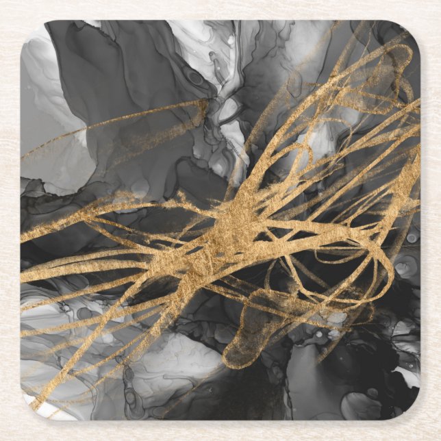 Posavasos Cuadrado De Papel Vórtice dorada I (Anverso)