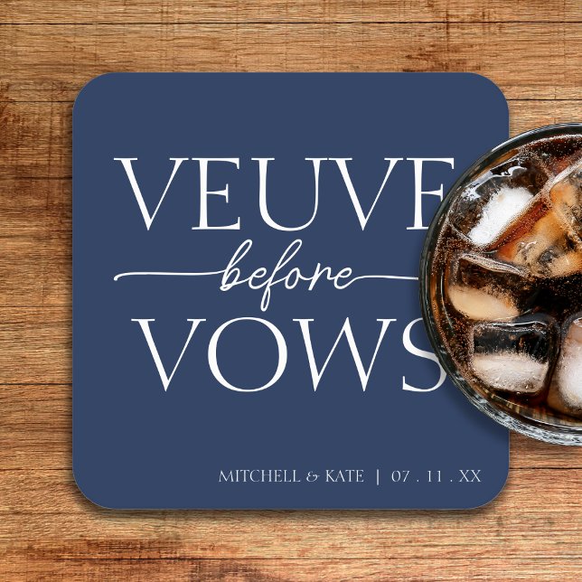 Posavasos Cuadrado De Papel Voto antes de jurar ducha nupcial azul y blanca de (Veuve Before Vows Navy Blue & White Bridal Shower Square Paper Coaster
)