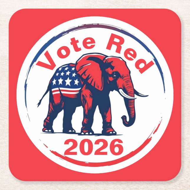 Posavasos Cuadrado De Papel Voto rojo 2026 (Anverso)
