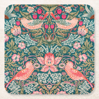 Posavasos Cuadrado De Papel W Morris Pink Strawberry Thief