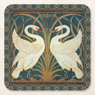Posavasos Cuadrado De Papel Walter Crane Swan, Rush E Iris Art Nouveau