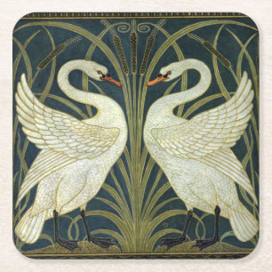Posavasos Cuadrado De Papel Walter Crane Swan & Rush e Iris victoriano 