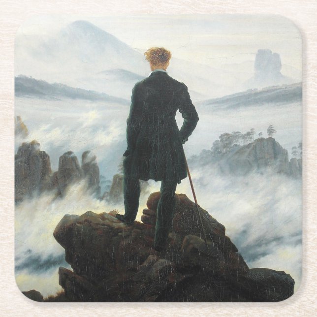 Posavasos Cuadrado De Papel Wanderer por encima del mar de niebla, Friedrich (Anverso)