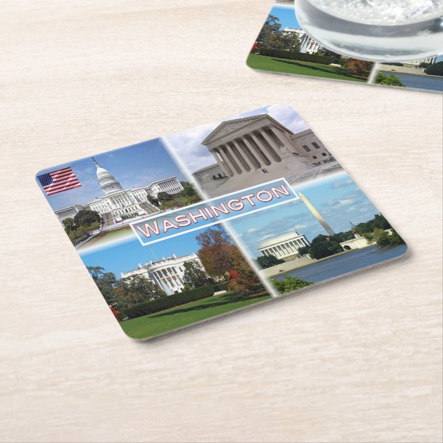 Posavasos Cuadrado De Papel Washington - Capitol - Tribunal Supremo (En perspectiva)