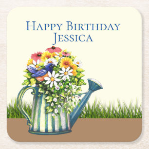 Posavasos Cuadrado De Papel Water Can con flores silvestres