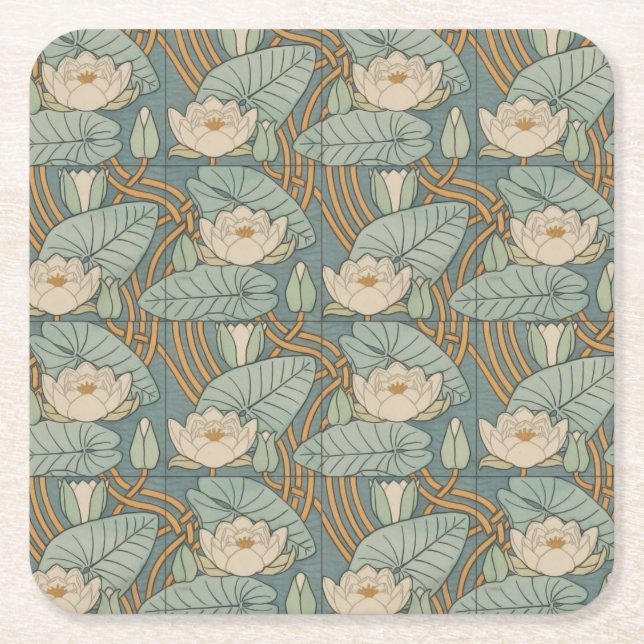 Posavasos Cuadrado De Papel Water Lilies Lily Naturaleza Art Nouveau (Anverso)