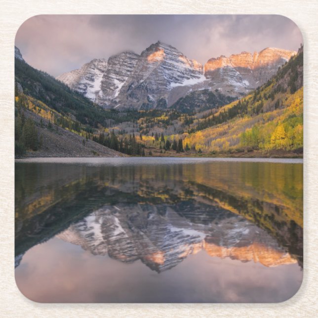 Posavasos Cuadrado De Papel Water | Maroon Bells Colorado (Anverso)