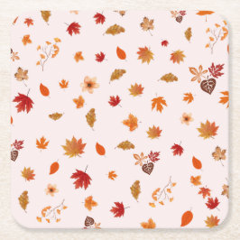 Posavasos Cuadrado De Papel Watercolor Autumn Blooms Fall Botanical Pattern