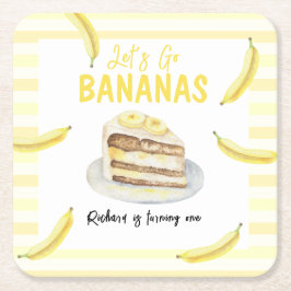 Posavasos Cuadrado De Papel Watercolor Banana Cake Birday Party
