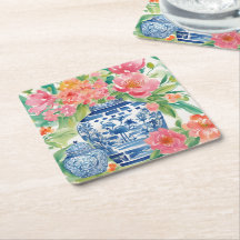 Watercolor Chinoiserie Ginger Jar de Flores