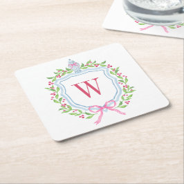 Posavasos Cuadrado De Papel Watercolor Chinoiserie Ginger Jar Monograma Escudo