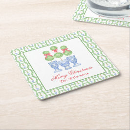 Posavasos Cuadrado De Papel Watercolor Chinoiserie Navidades Bow Topiary