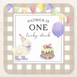 Posavasos Cuadrado De Papel Watercolor Duck 1º cumpleaños