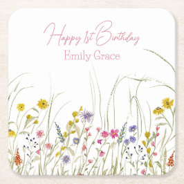 Posavasos Cuadrado De Papel Watercolor Flor silvestre Botánica