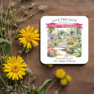 Posavasos Cuadrado De Papel Watercolor Garden Flores Silvestres Primavera Guar
