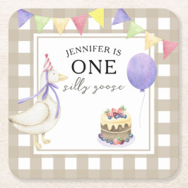 Posavasos Cuadrado De Papel Watercolor Goose 1º cumpleaños