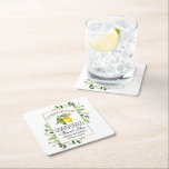 Posavasos Cuadrado De Papel Watercolor Lemon Greenery Gold Limoncello<br><div class="desc">Limón de color de agua elegante,  vegetación botánica Eucalyptus Boda Limoncello casero Gracias Pascua</div>