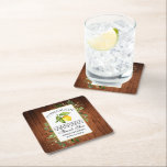 Posavasos Cuadrado De Papel Watercolor Lemon Greenery Madera Limoncello<br><div class="desc">Limoncello casero elegante limón color agua,  vegetación botánica Eucalyptus Boda Limoncello casero Gracias Pascua - Madera rústica</div>