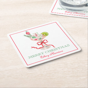 Posavasos Cuadrado De Papel Watercolor Merry Mahjong Navidades Fiesta de cócte