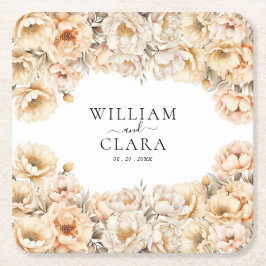 Posavasos Cuadrado De Papel Watercolor Moderno Peony Pastel Boda Floral