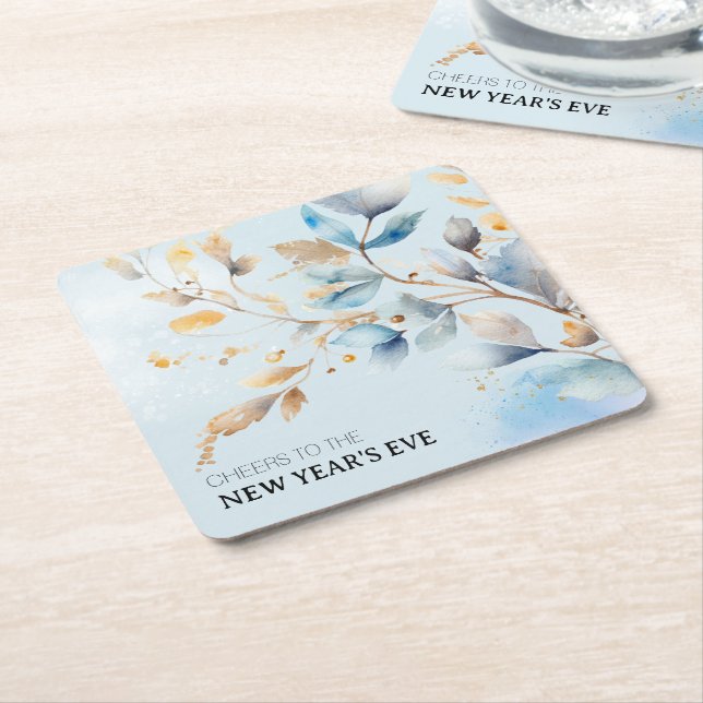 Posavasos Cuadrado De Papel Watercolor New Year's Eve Party  (En perspectiva)