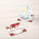 Posavasos Cuadrado De Papel Watercolor Poinsettia Floral Happy Holidays<br><div class="desc">Elegante acuarela Poinsettia Floral Felices Fiestas Griegos Guiones Rojos</div>