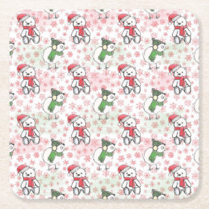 Posavasos Cuadrado De Papel Watercolor santa Teddy Oso y Navidades de birdie