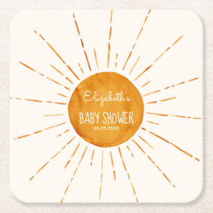 Posavasos Cuadrado De Papel Watercolor Sunshine Baby Shower 