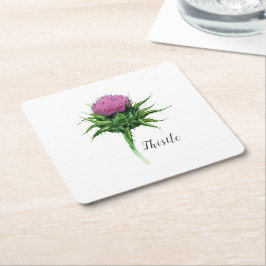 Posavasos Cuadrado De Papel Watercolor Thistle Botánico