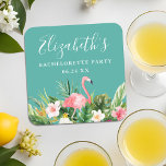 Posavasos Cuadrado De Papel Watercolor Tropical Floral Bachelorette Party<br><div class="desc">Acuarela Tropical Floral Verdor Bachelorette Papel de la escayola con Flamingo Rosa.</div>